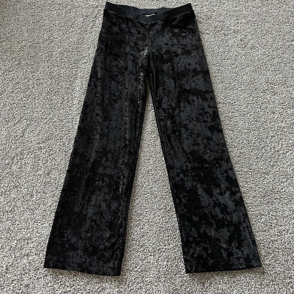Y2K Simply Basic Sweatpants Womens L 10/12 Black Velvet Wide Leg Pull On Stretch